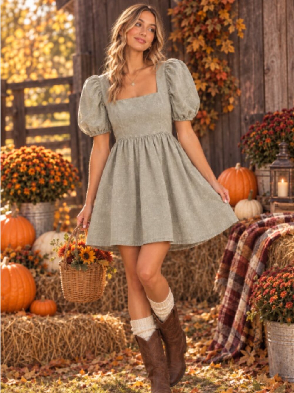 Alter'd State Square Neck Dress in light Sage with pockets, size medium